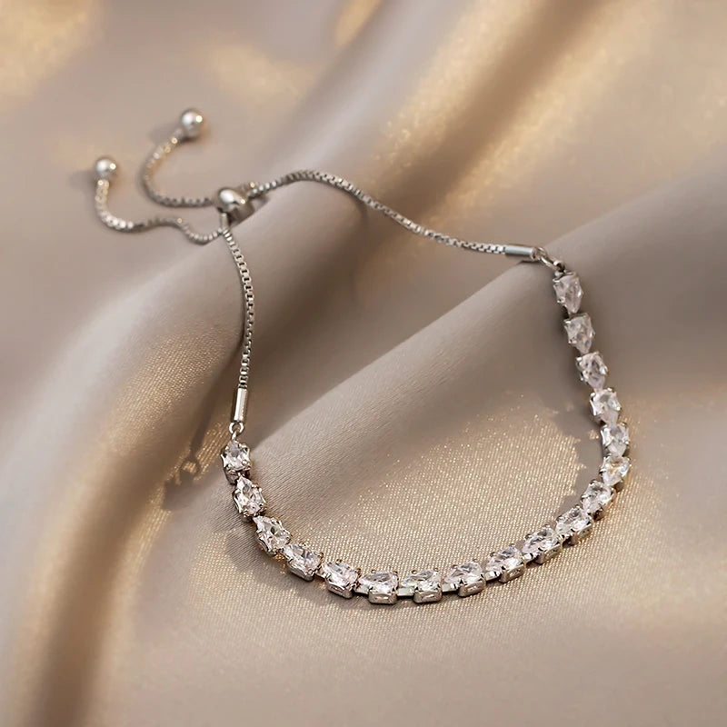 Luxury Premium Zircon Pull Adjustable Charm Bracelets For Woman 2025 Korean Fashion Jewelry Wedding Party Girl's Simple Bracelet