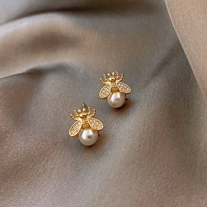 Elegant Pearl Bee Earrings