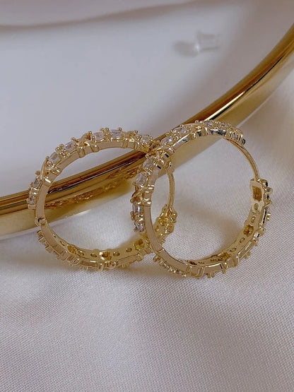 Korean Fashion Simple Zircon X Metal Hoop Earrings For Woman 2025 Neo Gothic Girls' Luxury Jewelry Wedding Party Set Accessories