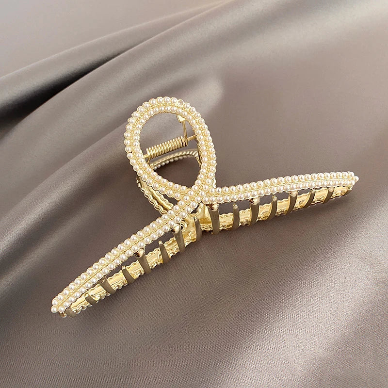 Metallperlenclip Damen Sommer Metallhaarnadel Hinterkopf Großer Haifischclip Temperament Hochgefühl Bindung Kopfschmuck Für Mädchen