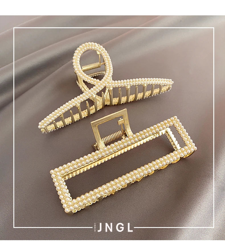 Metal Pearl Clip Women's Summer Metal Hairpin Back Of Head Large Shark Clip Temperament High Sense Binding Headdress For Girls