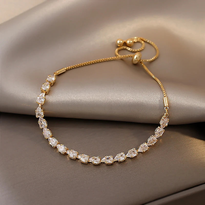 Luxury Premium Zircon Pull Adjustable Charm Bracelets For Woman 2025 Korean Fashion Jewelry Wedding Party Girl's Simple Bracelet