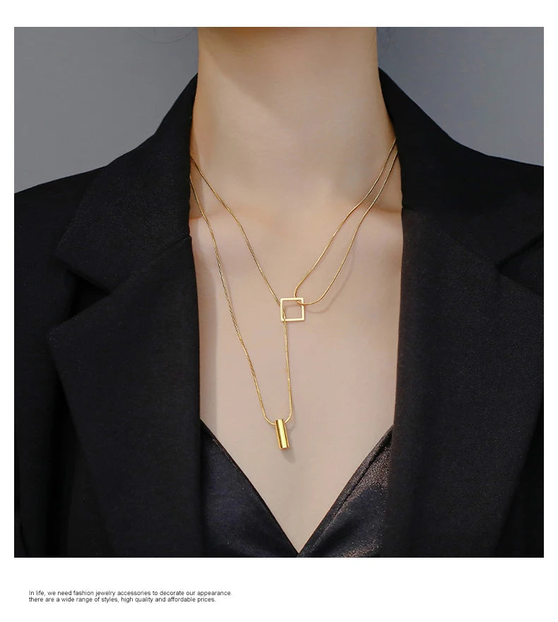 Stainless steel Gold Color Overlay Double-Layer Necklace 2025 New Women's Fashion Jewelry Party Girls' Fadeless Accessories Gift