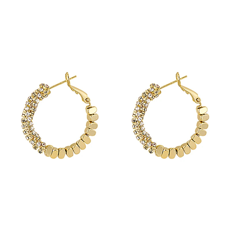 Light Luxury Design Metal Bean Splice Zircon Inlaid Hoop Earrings for 2025 New Fashion Jewelry Women's Exquisite Ear Accessories