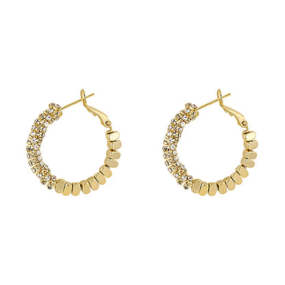 Light Luxury Design Metal Bean Splice Zircon Inlaid Hoop Earrings for 2025 New Fashion Jewelry Women's Exquisite Ear Accessories