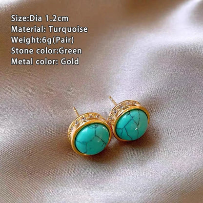 New Chinese style Retro Turquoise Natural Stone Micro Inlaid Zircon Earrings 2024 Fashion Jewelry Luxury Accessories for Womens