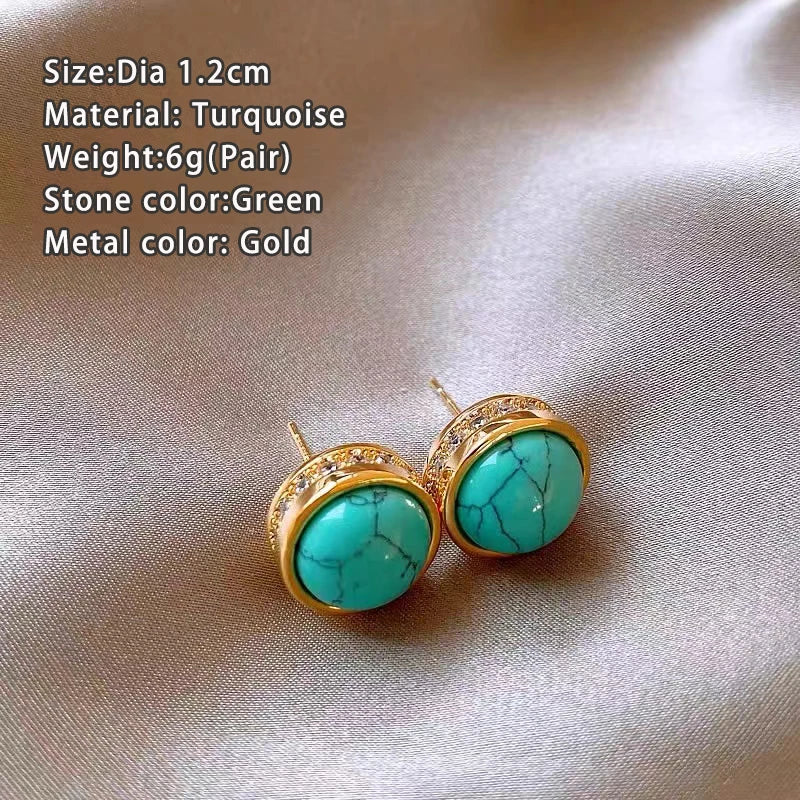 New Chinese style Retro Turquoise Natural Stone Micro Inlaid Zircon Earrings 2024 Fashion Jewelry Luxury Accessories for Womens