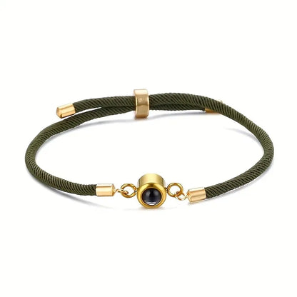 Custom Photo Bracelet Stainless Steel Round Pendant Personalized Projection Wowen Rope Bracelet Unisex Custom Memorial Jewelry