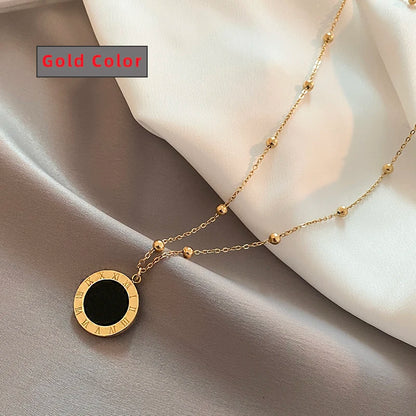 Classic Fashion Stainless Steel Roman Digital Wafer Pendant Necklace 2025 Fashion Jewelry Christmas Party Women's Sexy Necklace