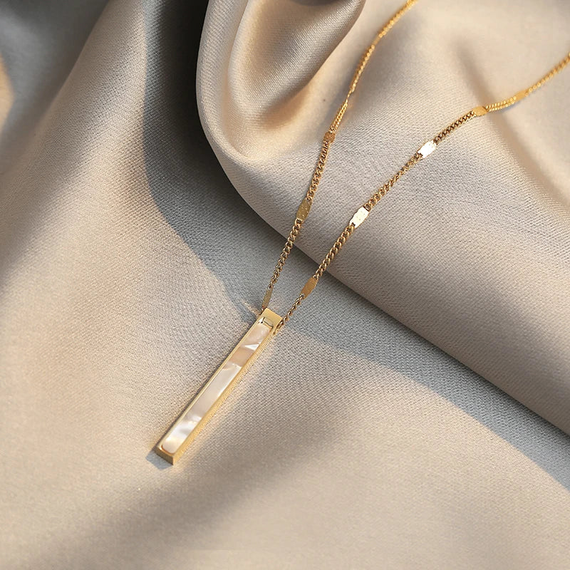 2020 neue farbechte Titanstahl-Halskette mit Muschelanhänger, lange Halskette für Damen, Mode, Luxus, Mädchen, Schlüsselbeinkette, Schmuck