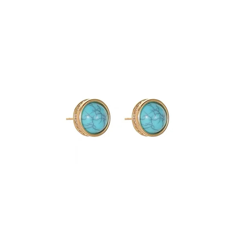 New Chinese style Retro Turquoise Natural Stone Micro Inlaid Zircon Earrings 2024 Fashion Jewelry Luxury Accessories for Womens