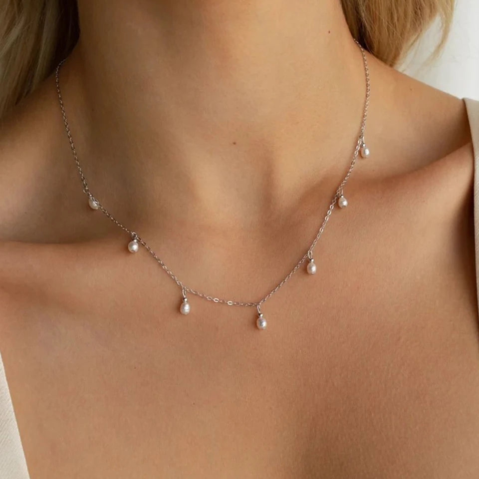 eManco Stainless Steel Simulated Pearl Pendant Necklace Clasp Chain Fine Chain Party Gift