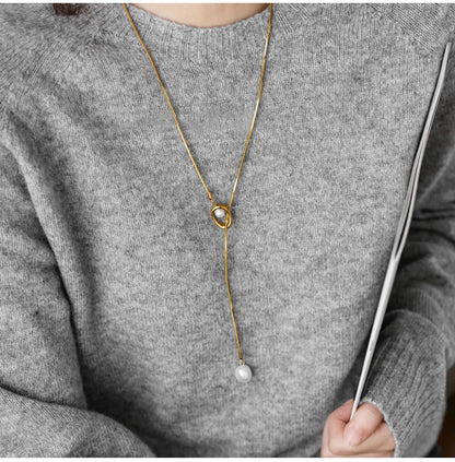 Stainless steel Pull-out Adjustable Chain Baroque Pearl Pendant Long Necklace For Womens Fashion Sweater Chain 2024 New Jewelry