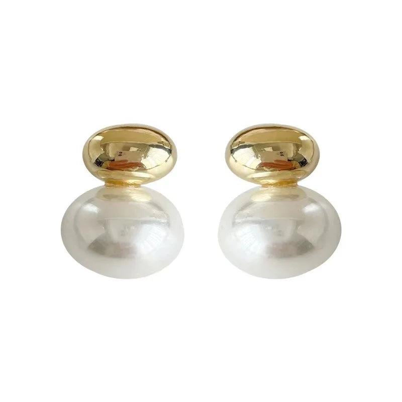 French Elegant Gold Pearl Drop Earrings