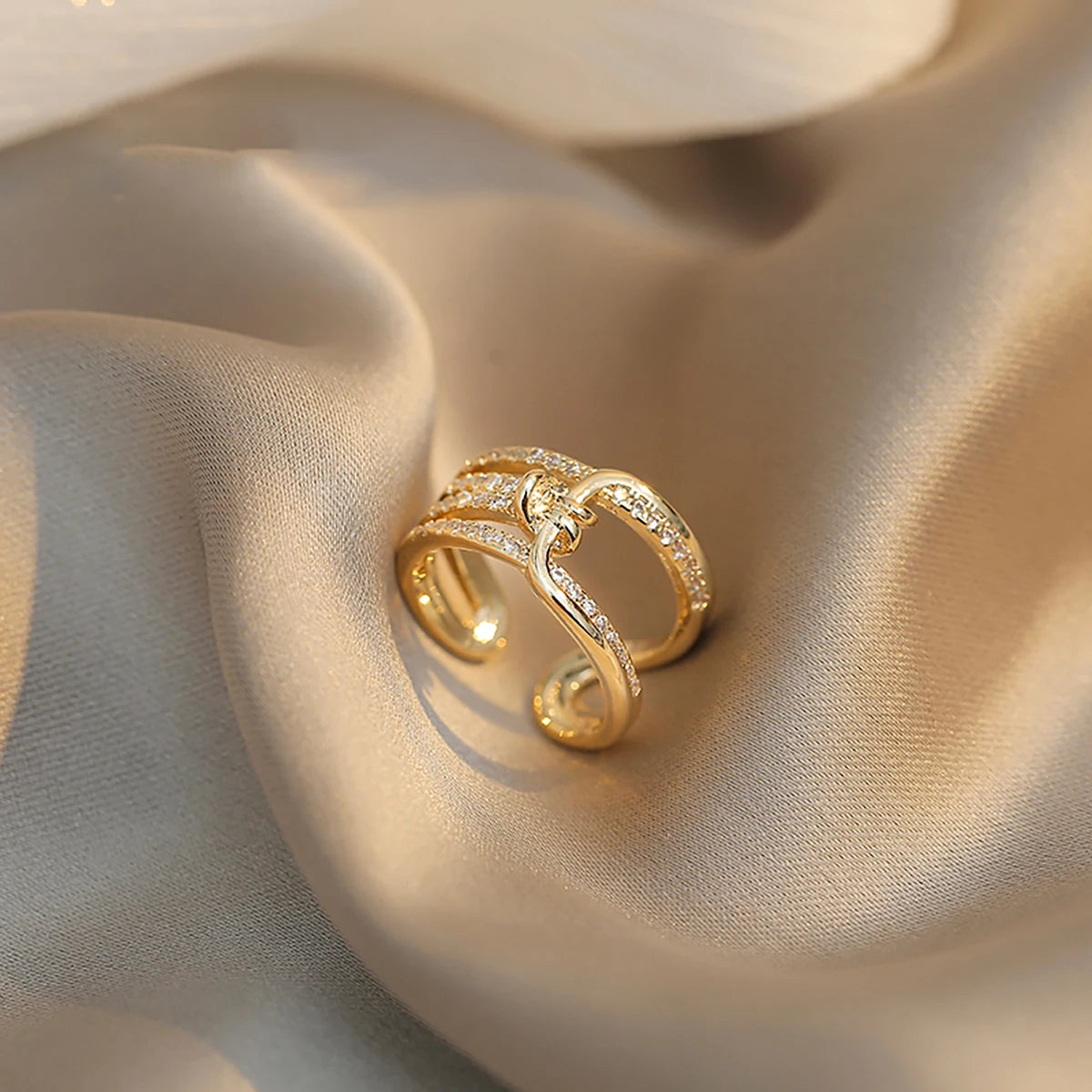 Exquisite Irregular Zircon Gold Open Ring