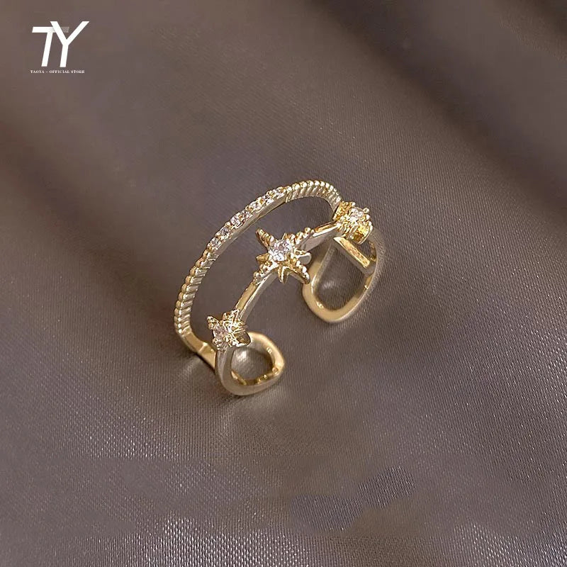 Luxury Zircon Gold Double Open Ring
