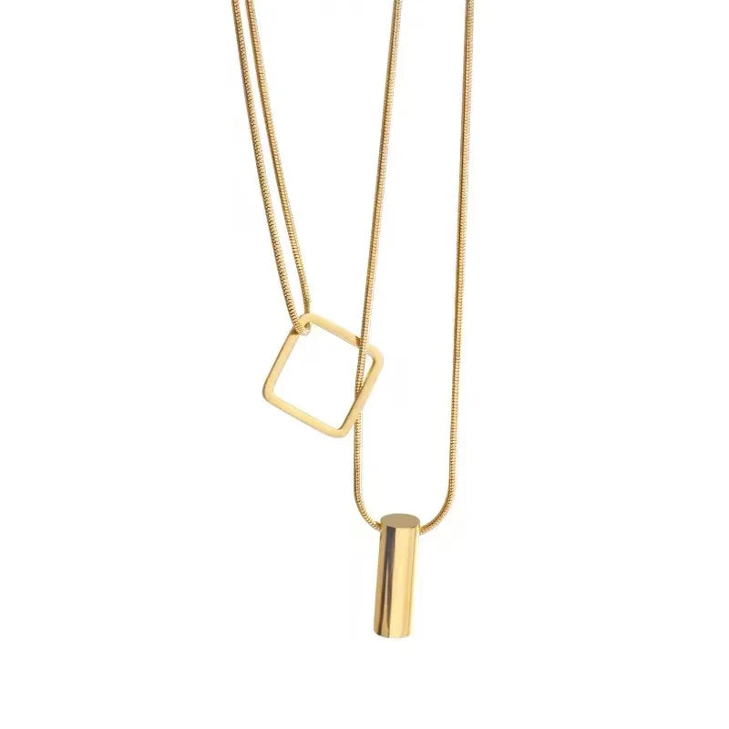 Stainless steel Gold Color Overlay Double-Layer Necklace 2025 New Women's Fashion Jewelry Party Girls' Fadeless Accessories Gift