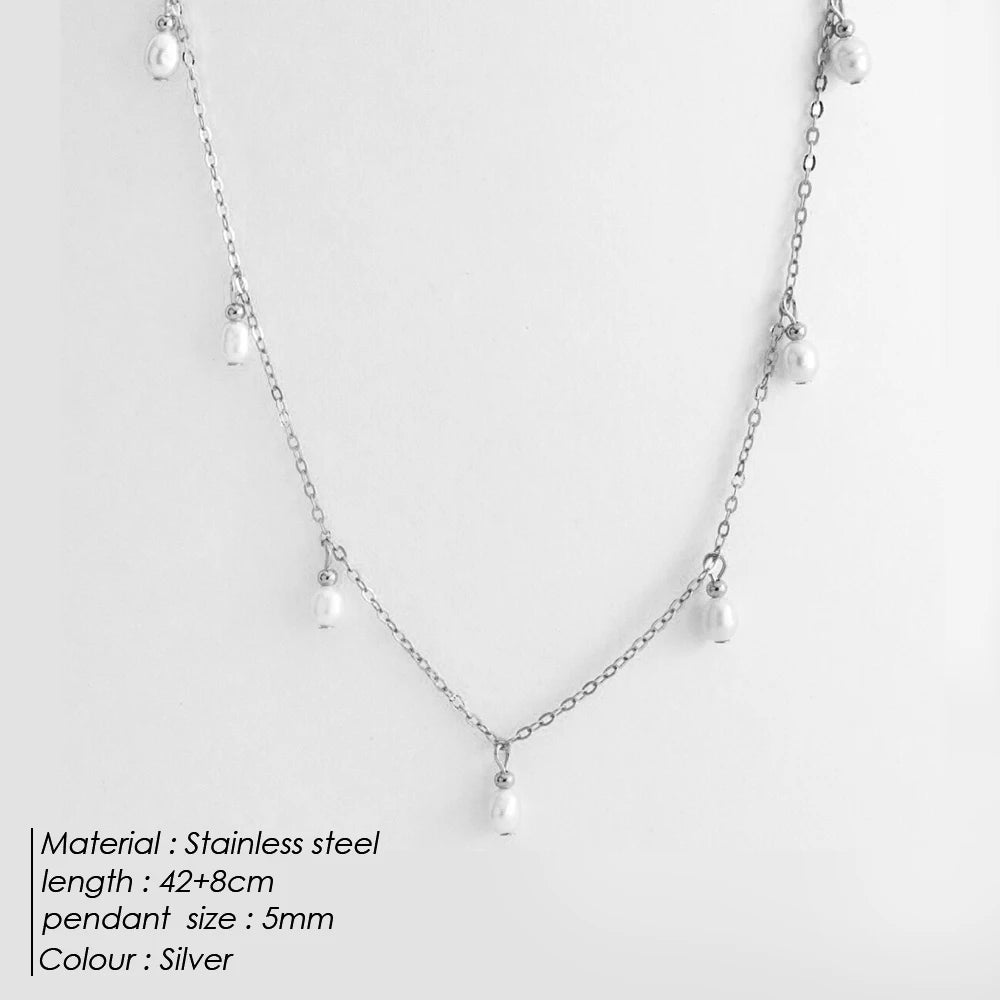 eManco Stainless Steel Simulated Pearl Pendant Necklace Clasp Chain Fine Chain Party Gift