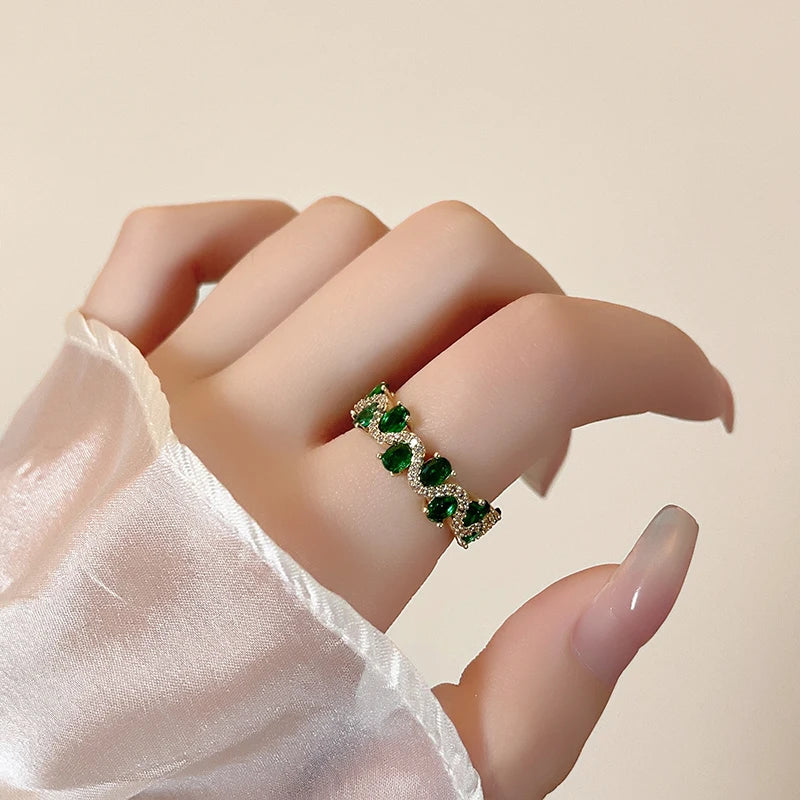 French Vintage Green Zircon Open Ring