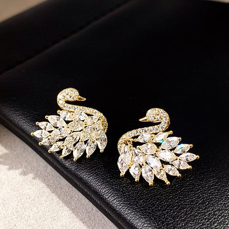 Classic Design Zircon Black Swan shaped Earrings 2024 Fashion Jewelry Set Wedding Party Luxury Accessories for Women Ear Stud