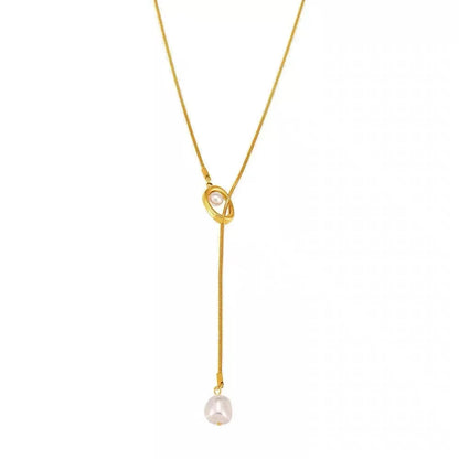 Stainless steel Pull-out Adjustable Chain Baroque Pearl Pendant Long Necklace For Womens Fashion Sweater Chain 2024 New Jewelry