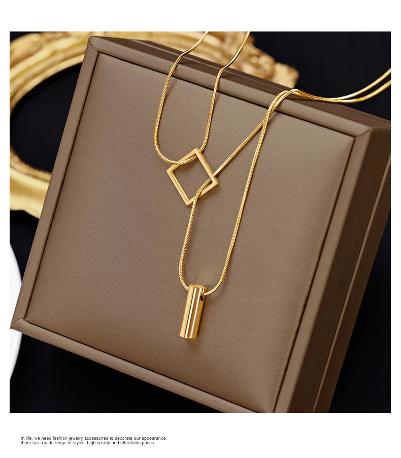 Stainless steel Gold Color Overlay Double-Layer Necklace 2025 New Women's Fashion Jewelry Party Girls' Fadeless Accessories Gift