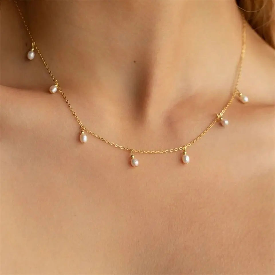 eManco Stainless Steel Simulated Pearl Pendant Necklace Clasp Chain Fine Chain Party Gift