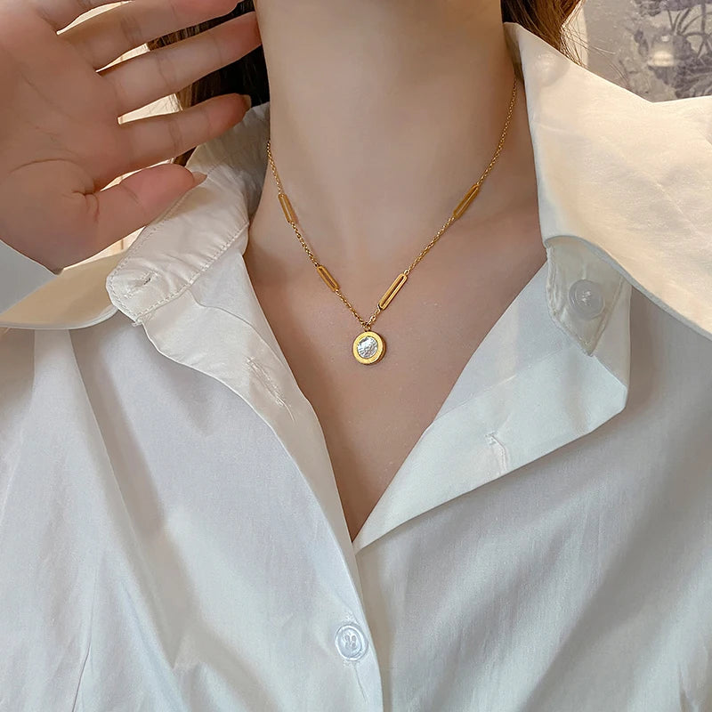 Classic Fashion Stainless Steel Roman Digital Wafer Pendant Necklace 2025 Fashion Jewelry Christmas Party Women's Sexy Necklace