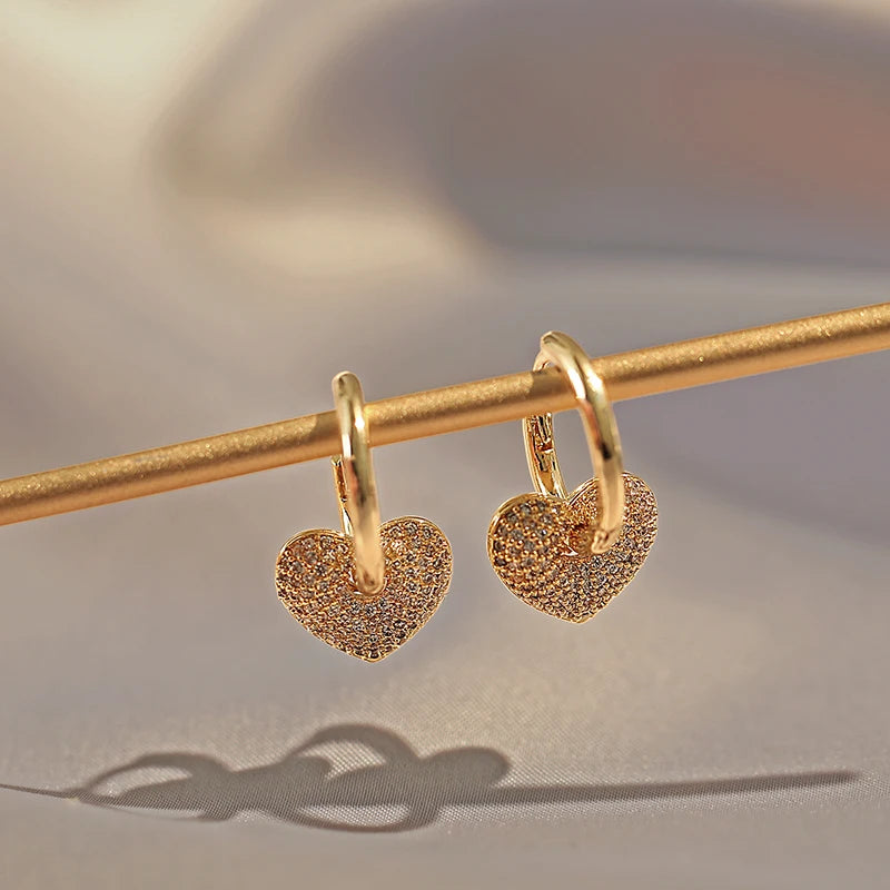 Premium Feeling Micro-set Zircon Heart Shaped Pendant Earrings 2025 New Fashion Jewelry Party Exquisite Accessories For Womens