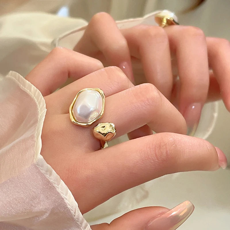 Baroque Pearl Geometric Open Ring
