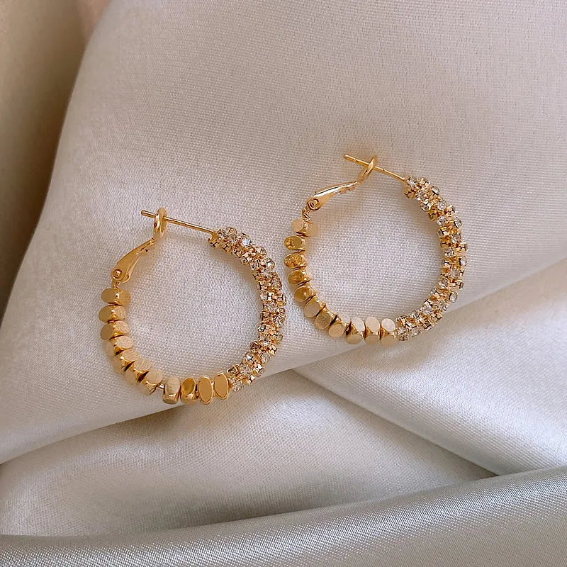 Light Luxury Design Metal Bean Splice Zircon Inlaid Hoop Earrings for 2025 New Fashion Jewelry Women's Exquisite Ear Accessories