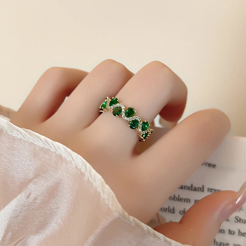 French Vintage Green Zircon Open Ring