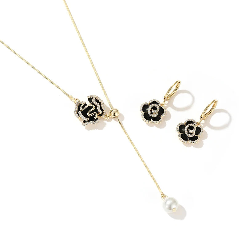 Design Sense Exquisite Black Camellia Pendant Flower Earrings 2025 New Jewelry Party Girls' Luxury Accessories For Women's Gift