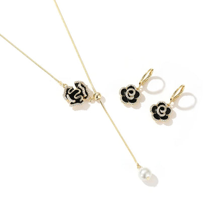 Design Sense Exquisite Black Camellia Pendant Flower Earrings 2025 New Jewelry Party Girls' Luxury Accessories For Women's Gift