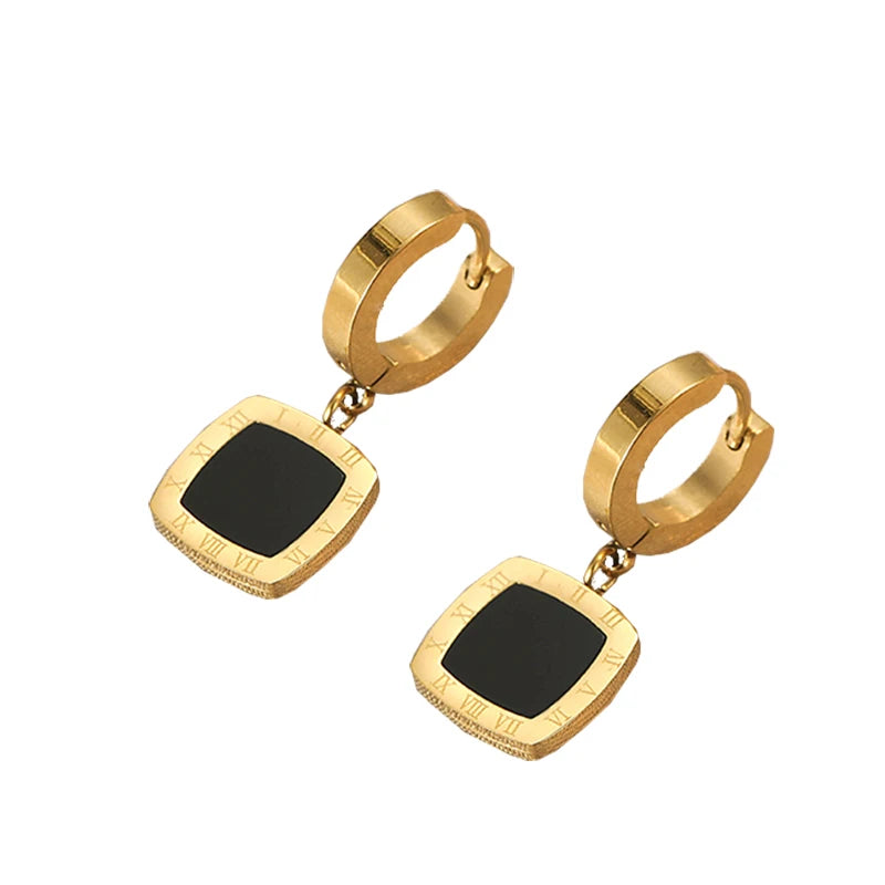 2025 Classic Stainless steel Roman Digital Round Pendant Earrings Korean Fashion Jewelry For Women's Temperament Accessories
