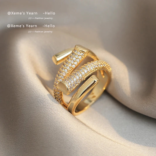Micro-Set Zircon Cross Open Ring