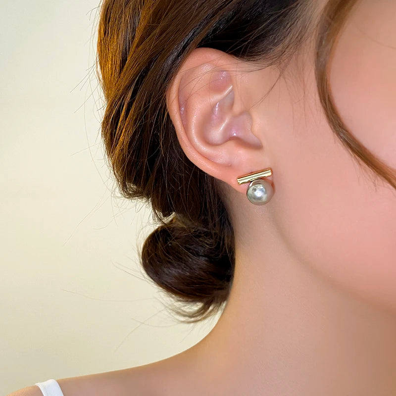 New French Minimalist Grey Imitation Pearl Pendant Earrings 2025 Fashion Jewelry Daily Wear Accessories for Girls Women‘s Party