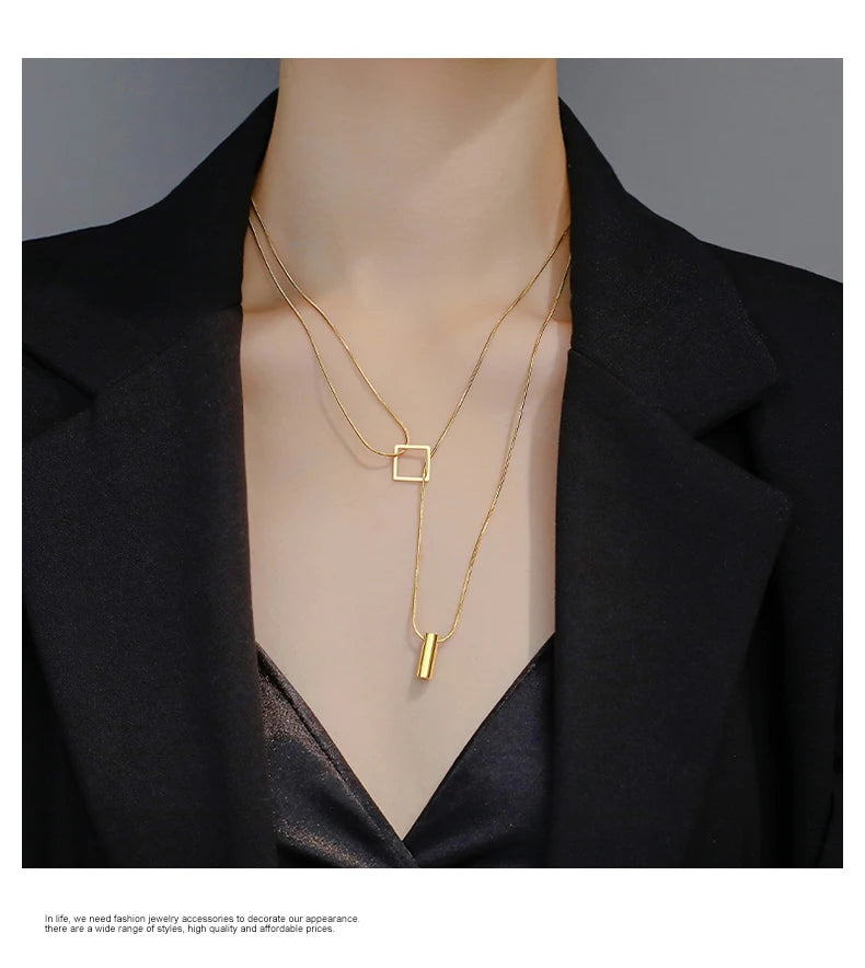 Stainless steel Gold Color Overlay Double-Layer Necklace 2025 New Women's Fashion Jewelry Party Girls' Fadeless Accessories Gift