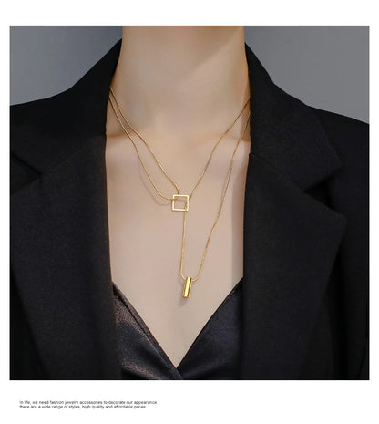 Stainless steel Gold Color Overlay Double-Layer Necklace 2025 New Women's Fashion Jewelry Party Girls' Fadeless Accessories Gift