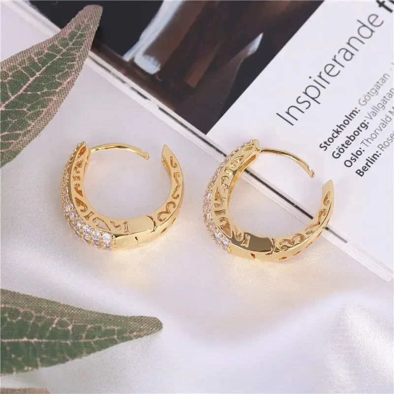 Zircon Inlaid Golden Hoop Earrings