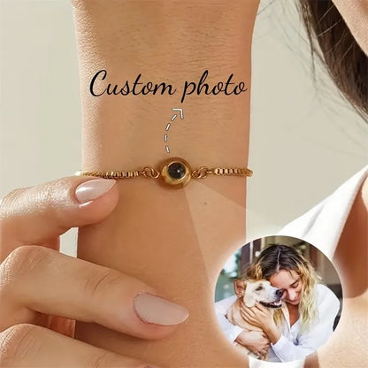 Custom Photo Projection Bracelet - Personalized Picture Chain Bracelet, Hidden Image Adjustable Box Chain Charm, Unique Gift
