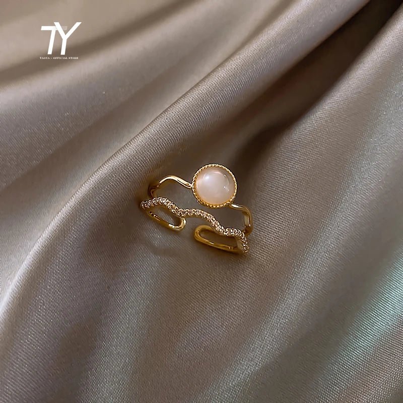 Luxury Zircon Gold Double Open Ring