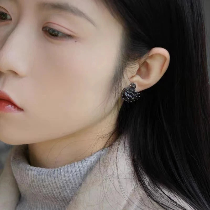 Classic Design Zircon Black Swan shaped Earrings 2024 Fashion Jewelry Set Wedding Party Luxury Accessories for Women Ear Stud