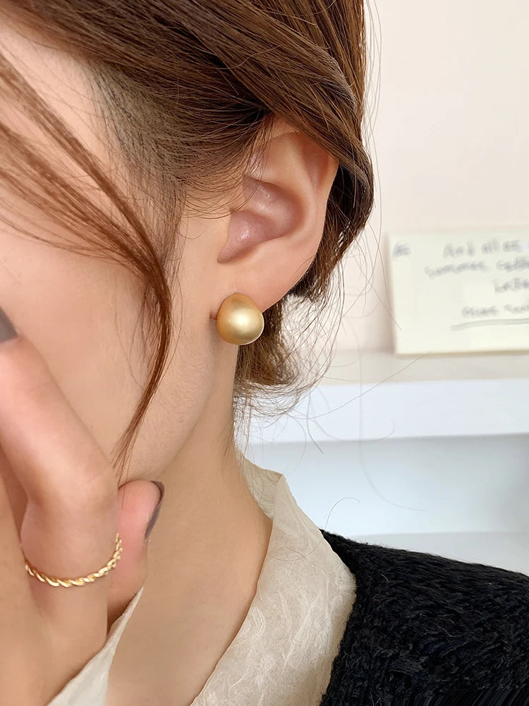 2025 European and American Minimalist Matte Brushed Metal Drop Shaped Earrings For Women's Exquisite Fashion Jewelry Accessories