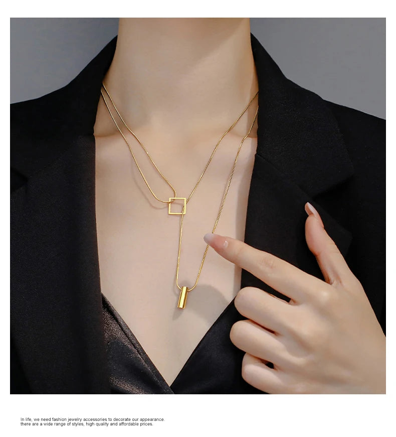 Stainless steel Gold Color Overlay Double-Layer Necklace 2025 New Women's Fashion Jewelry Party Girls' Fadeless Accessories Gift