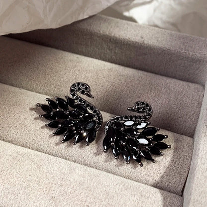 Classic Design Zircon Black Swan shaped Earrings 2024 Fashion Jewelry Set Wedding Party Luxury Accessories for Women Ear Stud