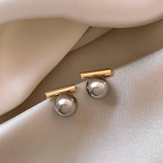 New French Minimalist Grey Imitation Pearl Pendant Earrings 2025 Fashion Jewelry Daily Wear Accessories for Girls Women‘s Party