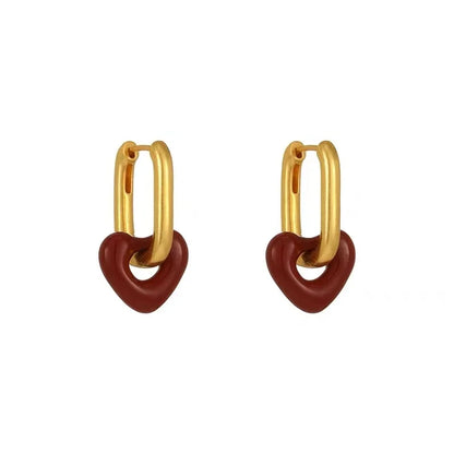 French Retro Romantic Wine Red Heart Pendant Earrings For Women Wedding Party Girls Fashion Jewelry Christmas Gift Accessories