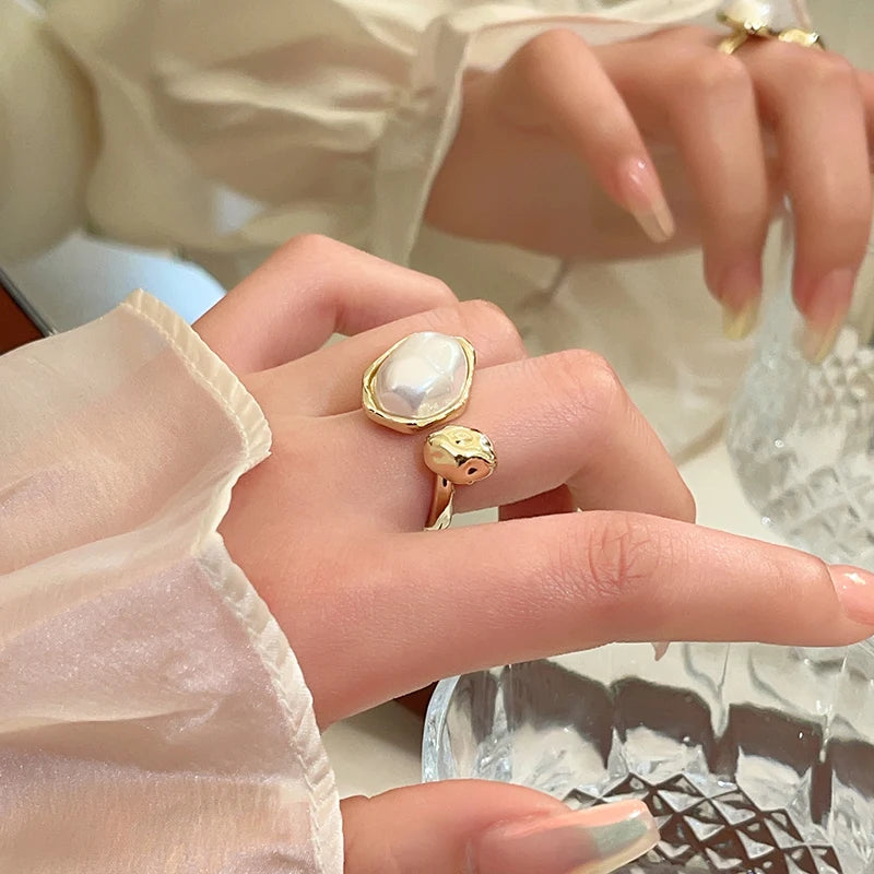 Baroque Pearl Geometric Open Ring