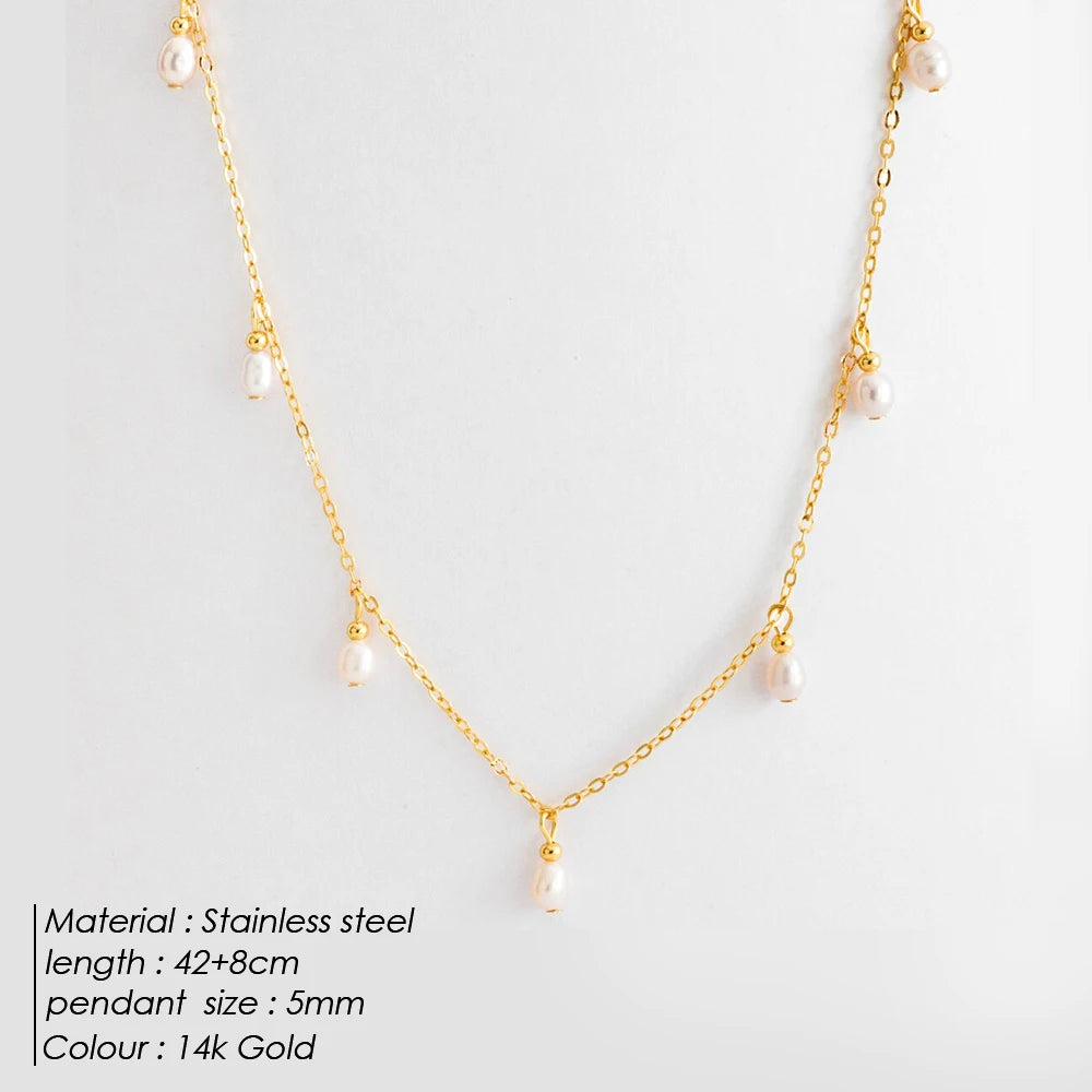eManco Stainless Steel Simulated Pearl Pendant Necklace Clasp Chain Fine Chain Party Gift